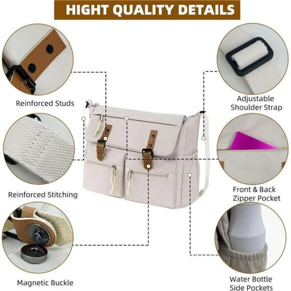 Canvas Messenger Bag Crossbody Shoulder Travel Work Bag for Men Women Laptop - Picture 4 of 7